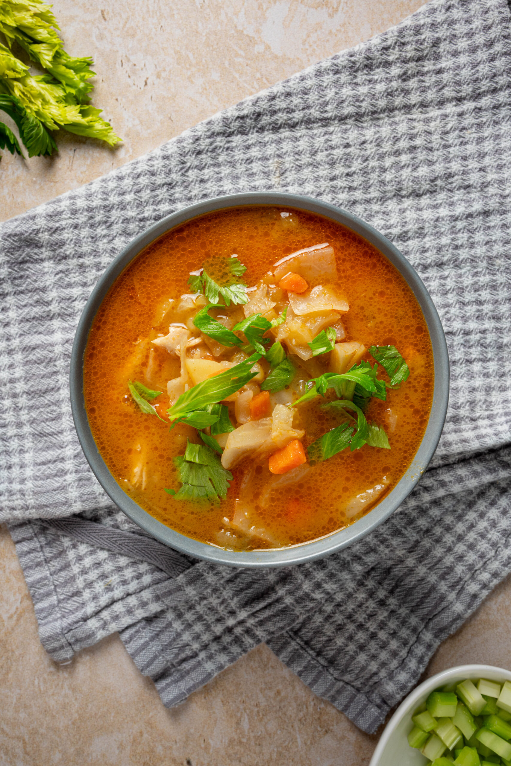 Krautsuppe mit Hühnerfleisch topshot